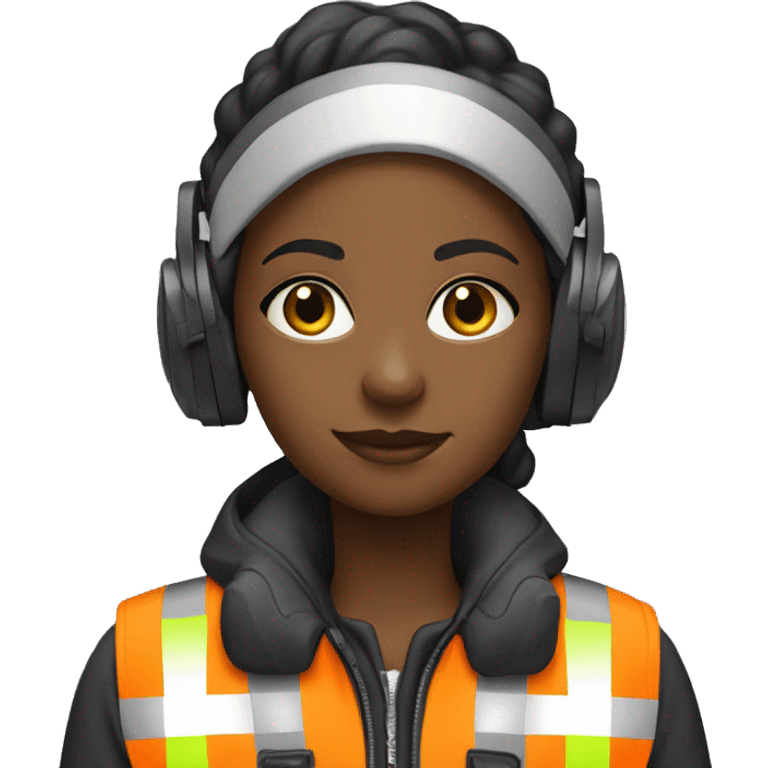 Black girl with headset and hi vis jacket  emoji