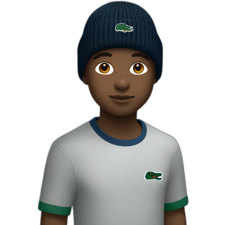 Black boy using lacoste beanie with lacoste emoji