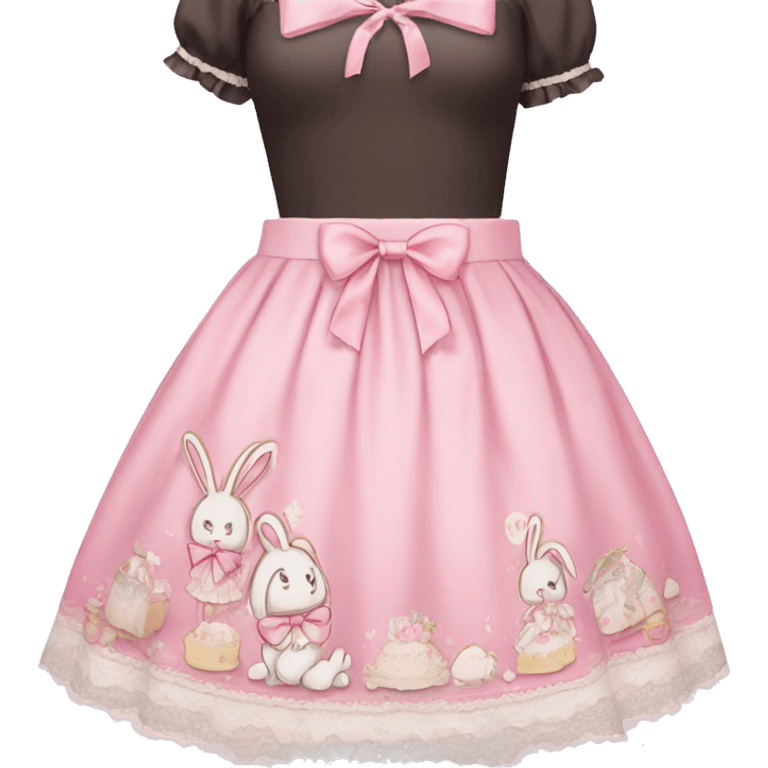 kawaii pink lolita skirt with lace, cute bunnies and bows on dress emoji