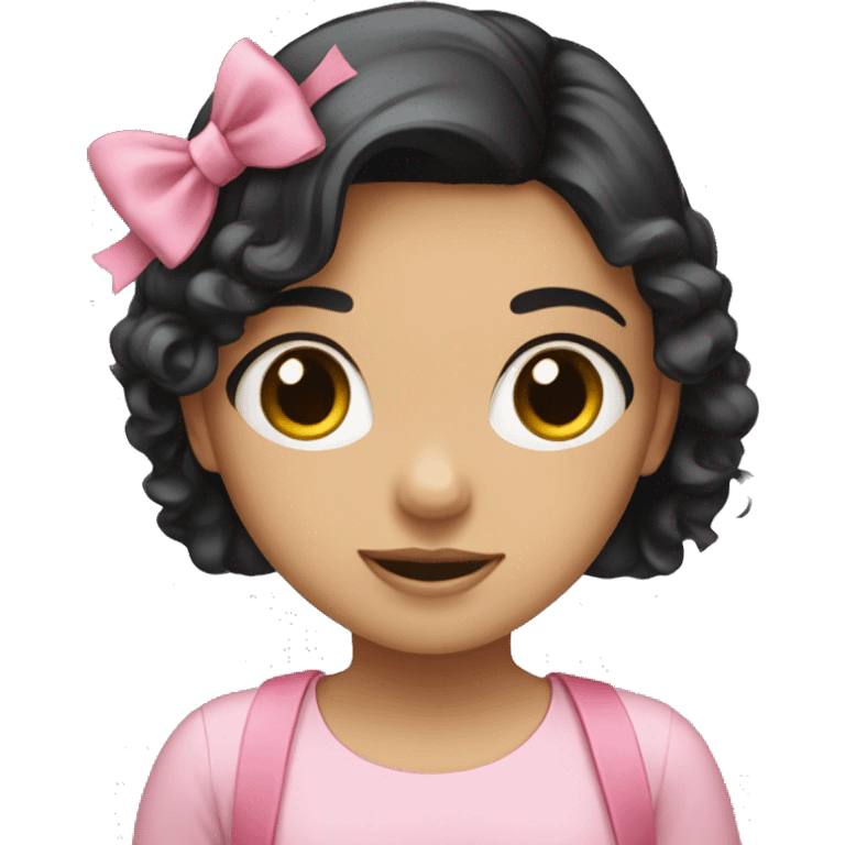 Pretty girl with black hair and pink shirt and a pink bow emoji