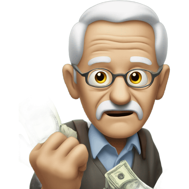 greedy old man seeing money in his both hands emoji