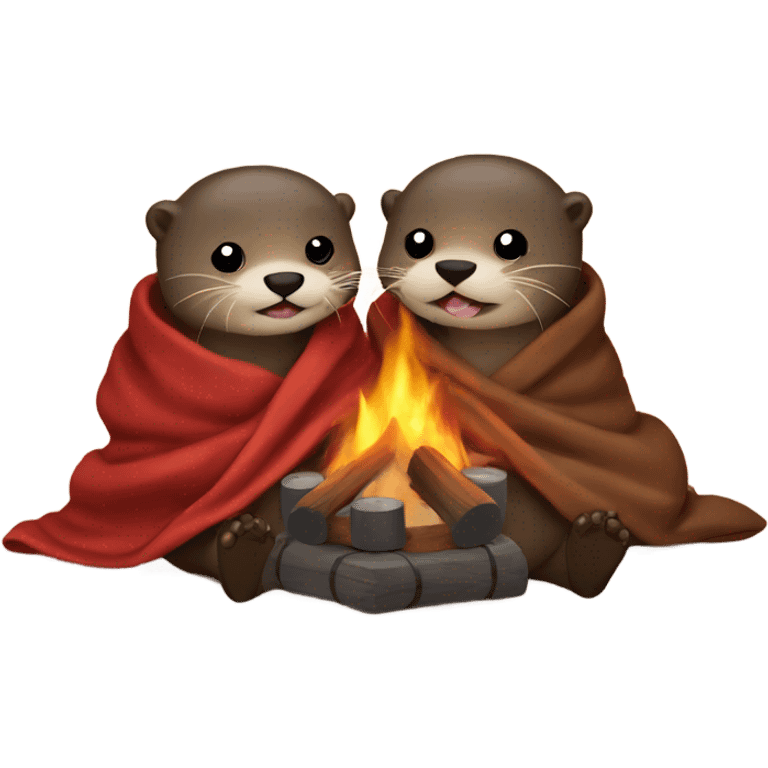 Two otters under a blanket sitting by a fire with some wine emoji