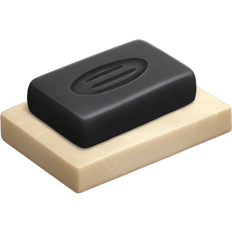 Black, rectangular, bar of soap laying flat on a fancy soap dish emoji