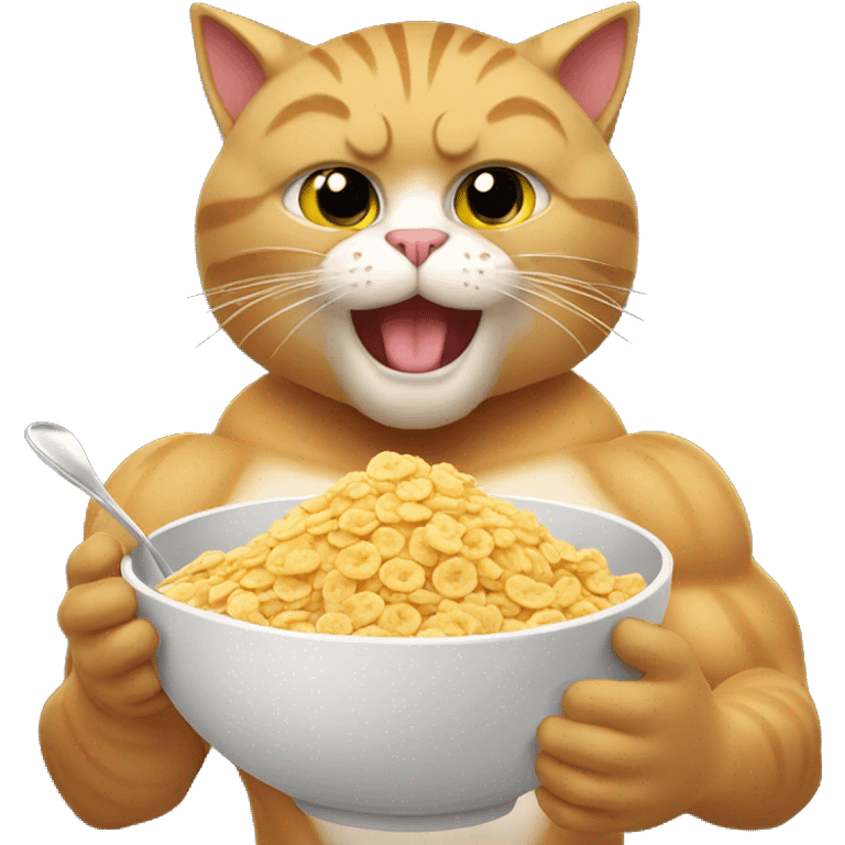 Bodybuilder cat eating cereal emoji