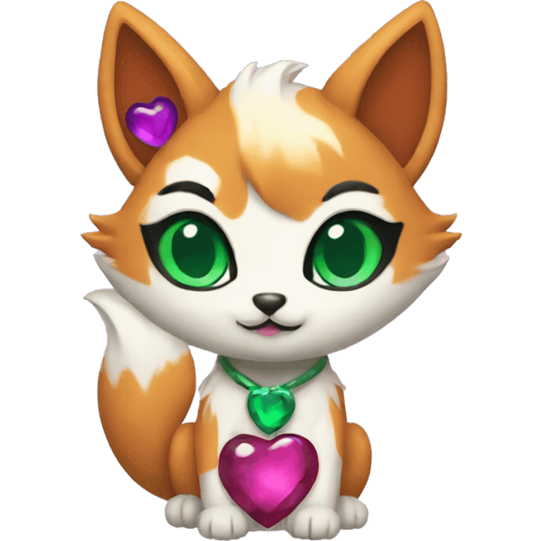 A Kitsune with 3 hearts around her head. One Malachite, One Amethyst and One Pearl emoji