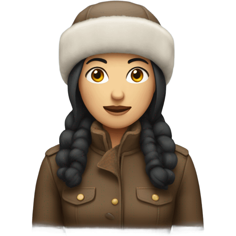 ushanka with black hair, brown eyes, woman. emoji