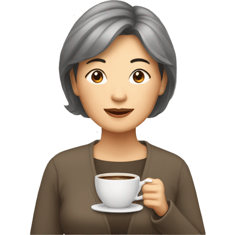 Mature asian women with coffee emoji