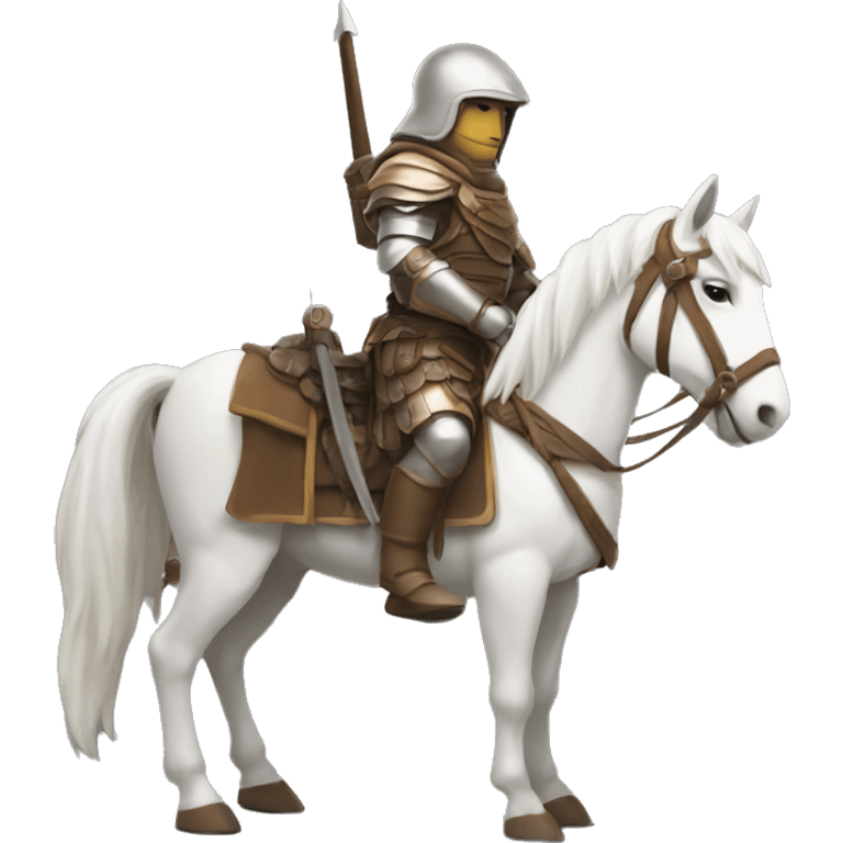 a white avar nomadic soldier on a horse from the side with brown armor on emoji