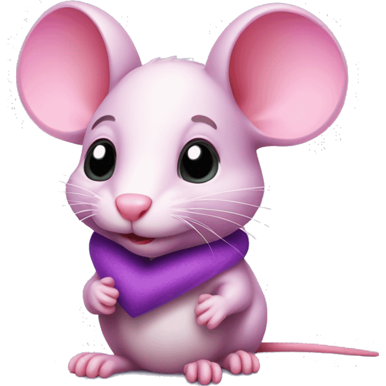 cute pink rat with heart purple emoji