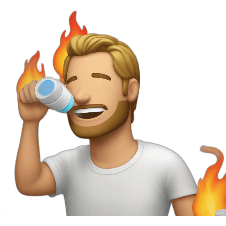 drunk guy makeing flames with a deoderant can emoji