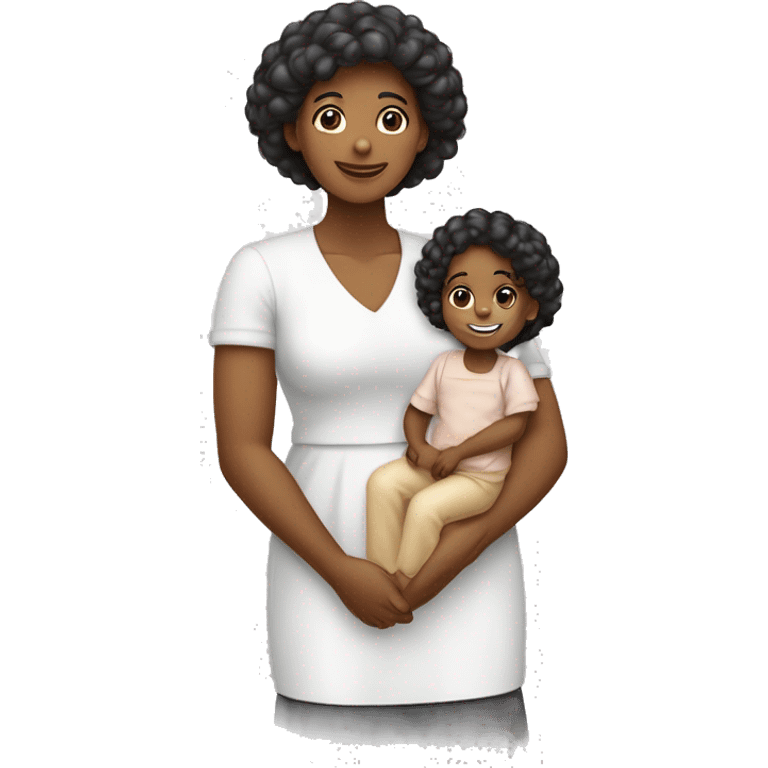 Família pai branco mãe negra filha menina grande e bebê de colo emoji