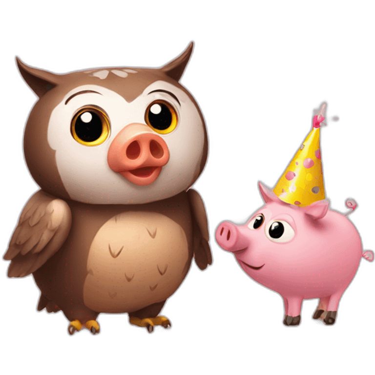 Owl and pig birthday emoji