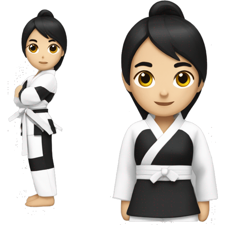 girl with black hair wearing a taekwondo dobok with white belt emoji