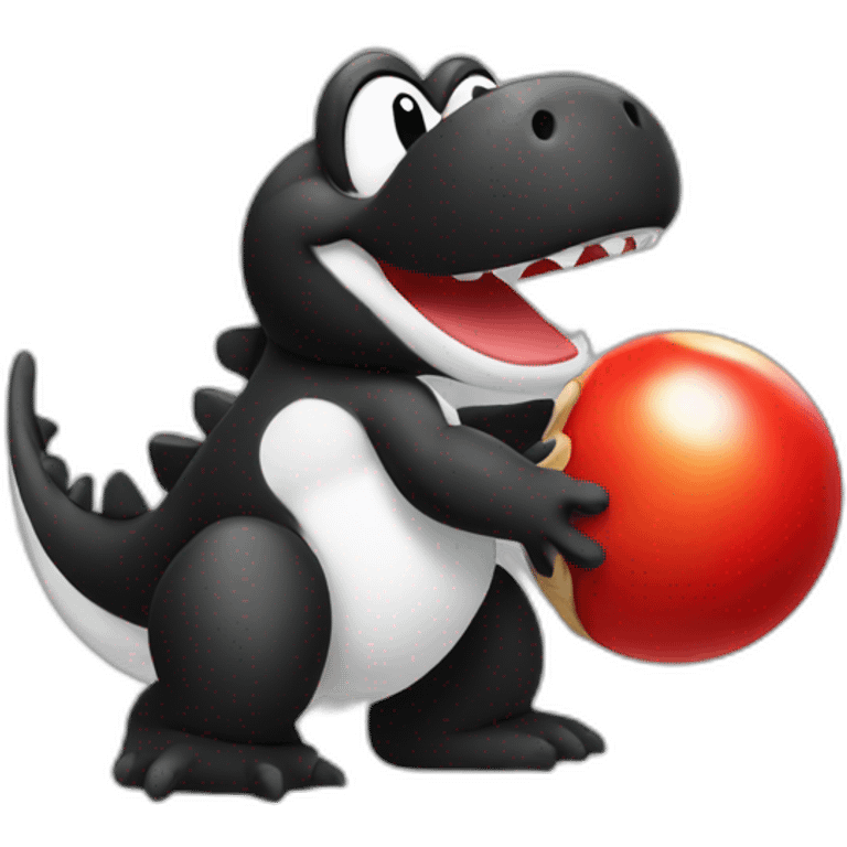 Black Yoshi holding a red shell emoji