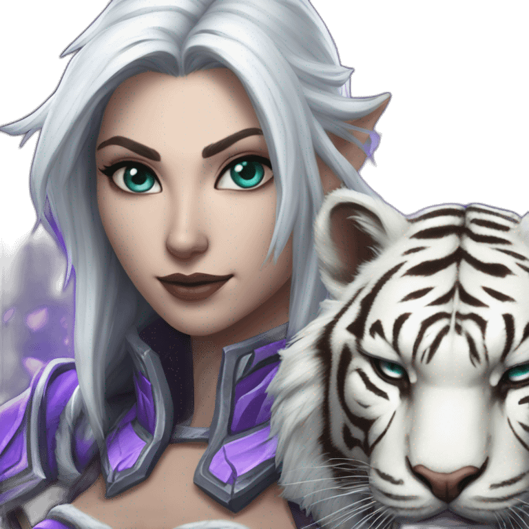 warcraft night elf hunter female next to white tiger emoji