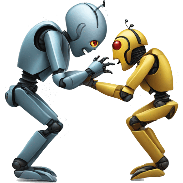 A robot and a bug fighting each other emoji