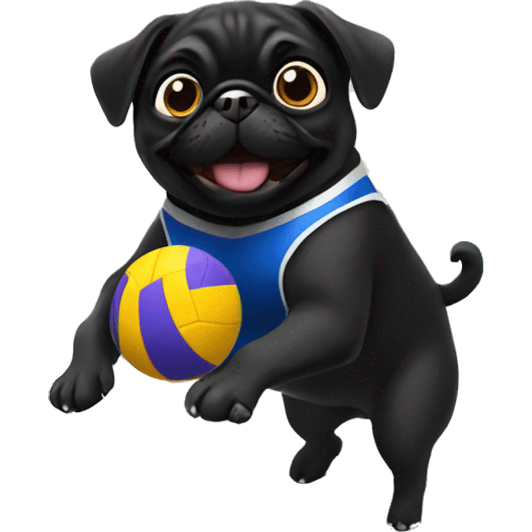 Black pug playing volleyball emoji