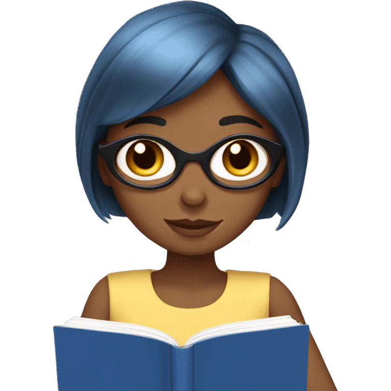 Blue eyed bob haired Brunette Girl reading a book  emoji