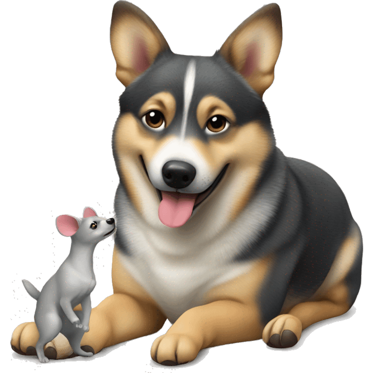 A Swedish Vallhund eat a mouse emoji