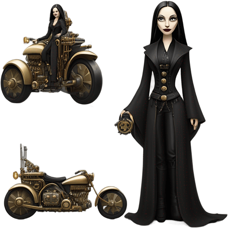 Jedi Morticia Addams riding  a Jumpspeeder anti-gravity repulsorlift imperial speeder steampunk  emoji