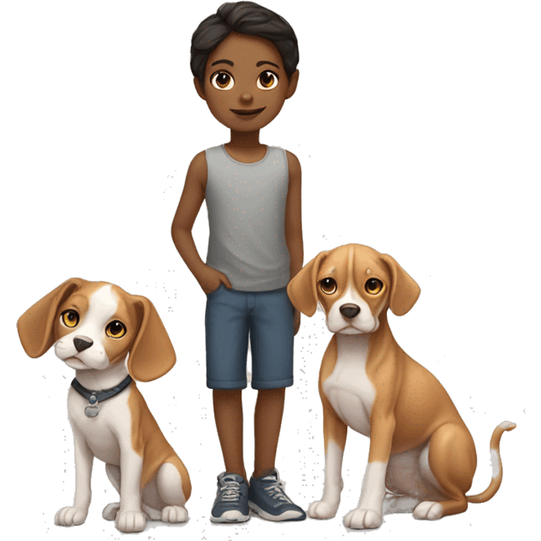 girl and boy with beagle and sphynx emoji