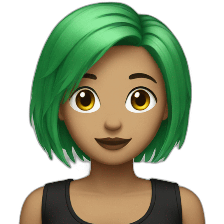 green hair short hair girl black outfit emoji