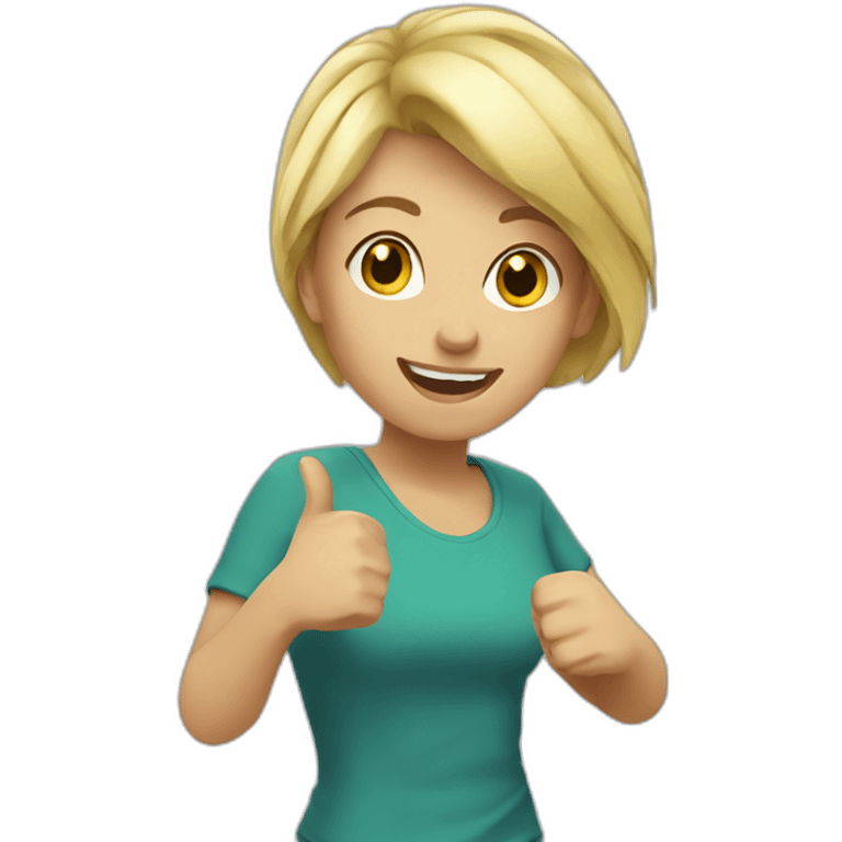 running woman  with short blond hair and her thumbs up emoji