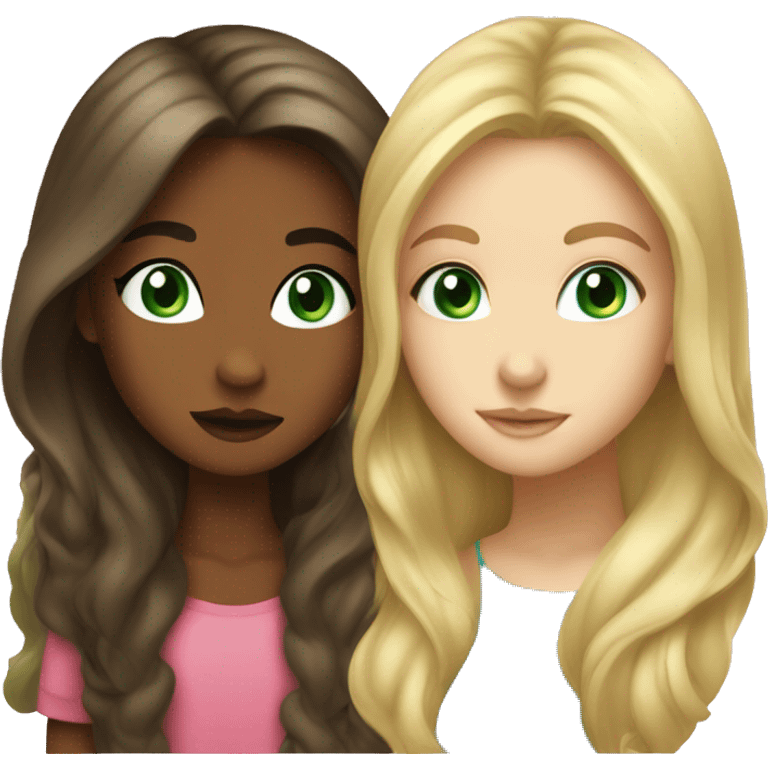 blonde girl with blue eyes kisses girl with long brown hair and green eyes emoji