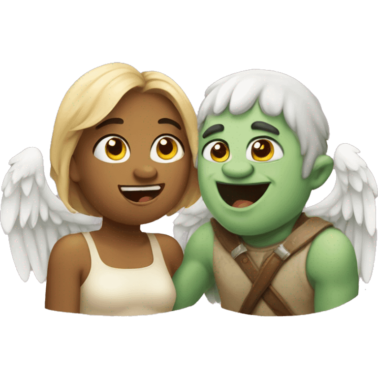 An ogre and an angel in love with each other emoji