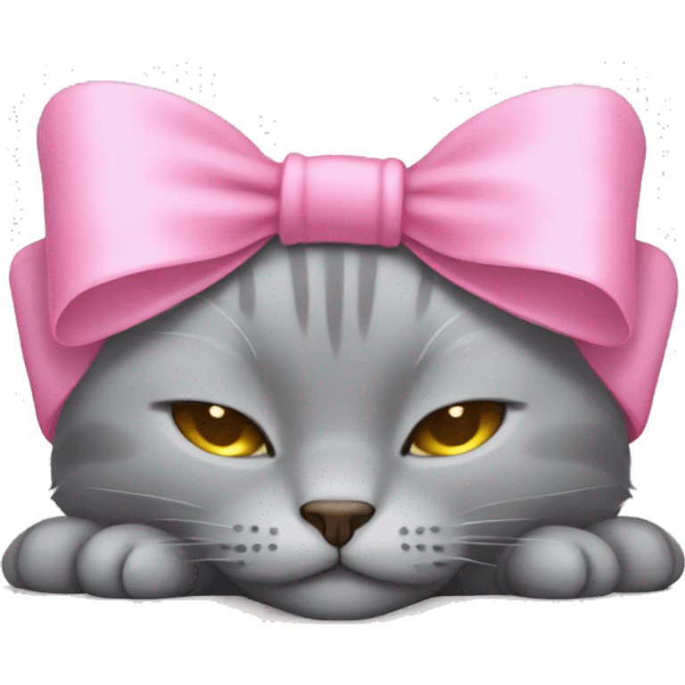 Gray cat sleeping with pink bow on head emoji