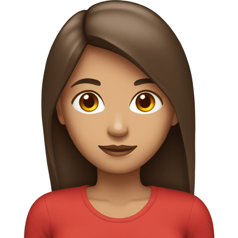 woman emoji light to medium skin, straight dark brown hair with middle part red shirt  emoji