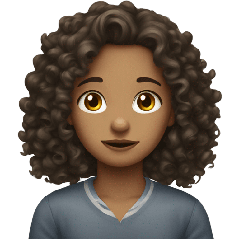 Proud teary eyed curly brunette girl emoji