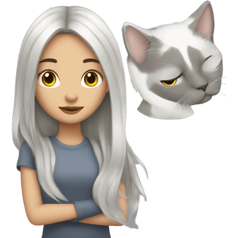 fair hair girl with grey cat emoji