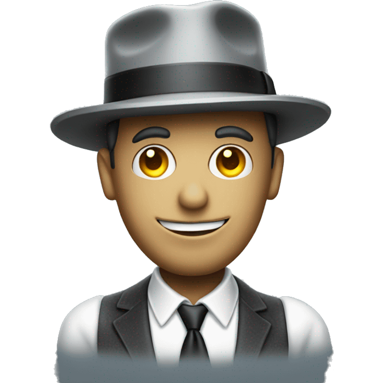 robot looking like Frank Sinatra with a hat on emoji