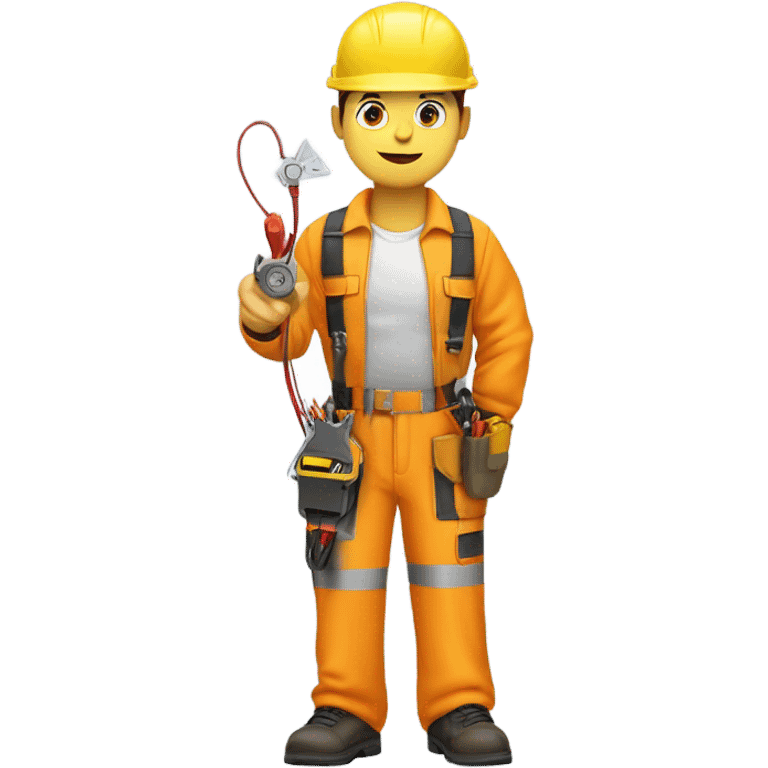 electrician n a hard hat and jumpsuit, holding a coiled wire and a voltage tester, with a utility belt emoji