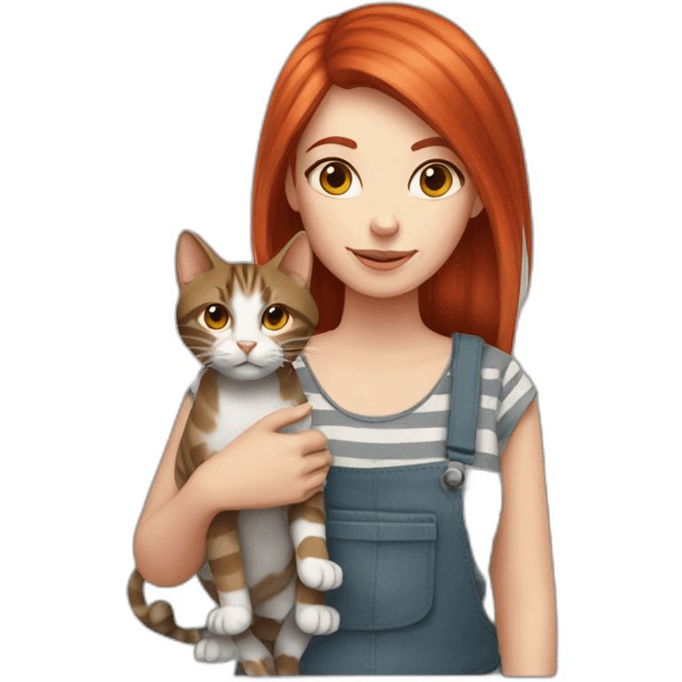 Red hair girl with a gray striped cat emoji