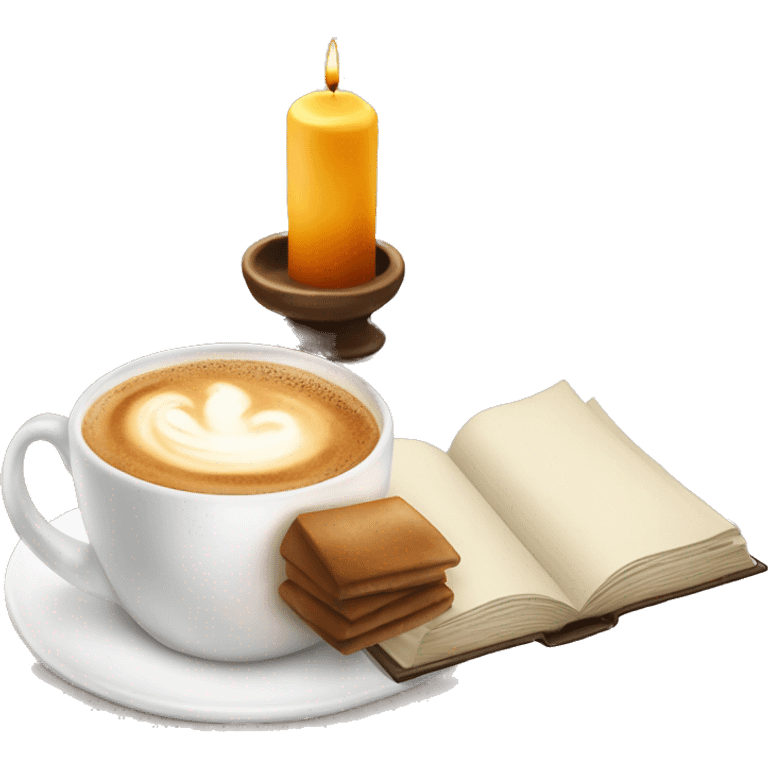 Cappuccino, candle, book and crossiant emoji