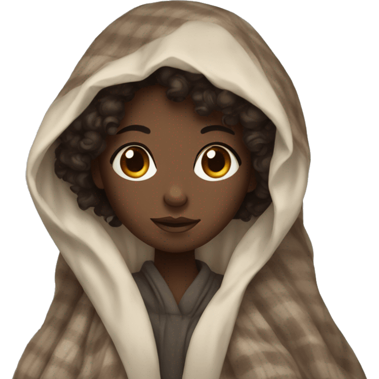 black girl in blanket with dark brown curly hair emoji