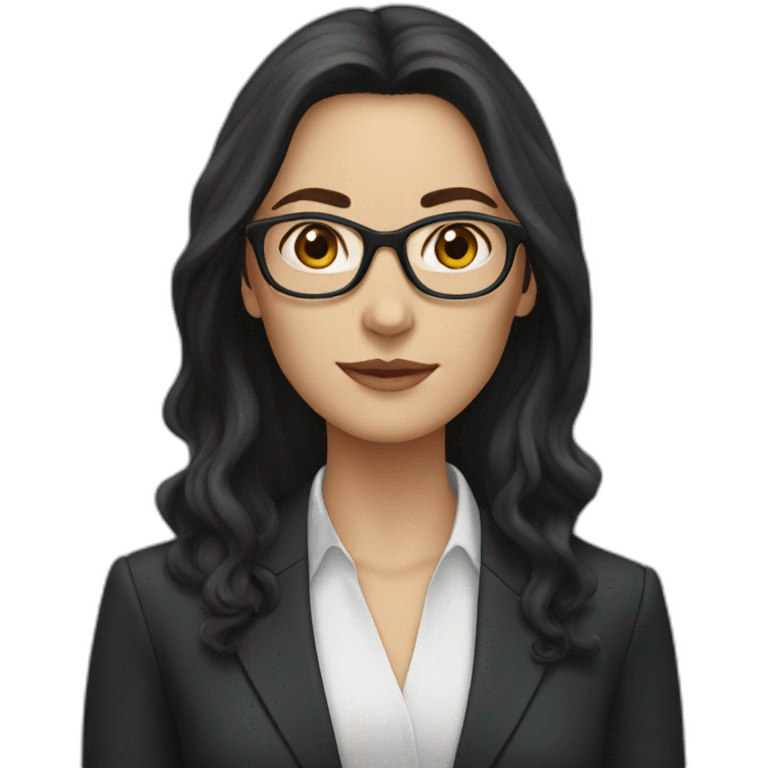 white woman with glasses and long dark hair wearing a suit emoji