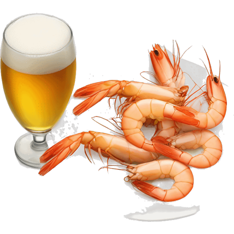 a glass of beer next to a plate of shrimp emoji