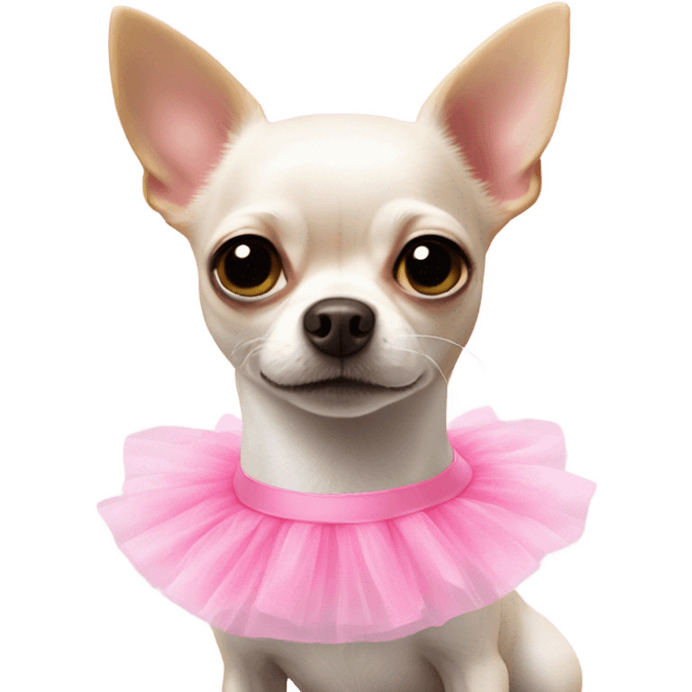 White chihuahua wearing a pink tutu emoji