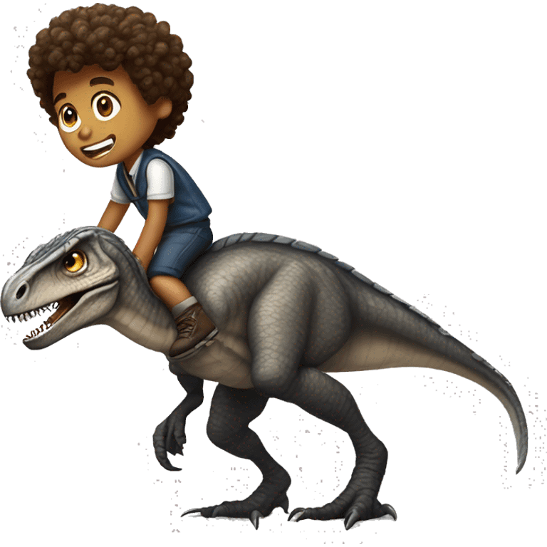 Curly headed boy riding velociraptor  emoji