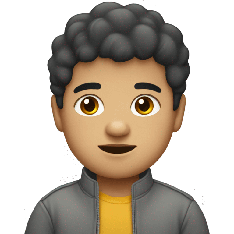 a fat hispanic kid with short black urly hair wearing a grey jacket emoji