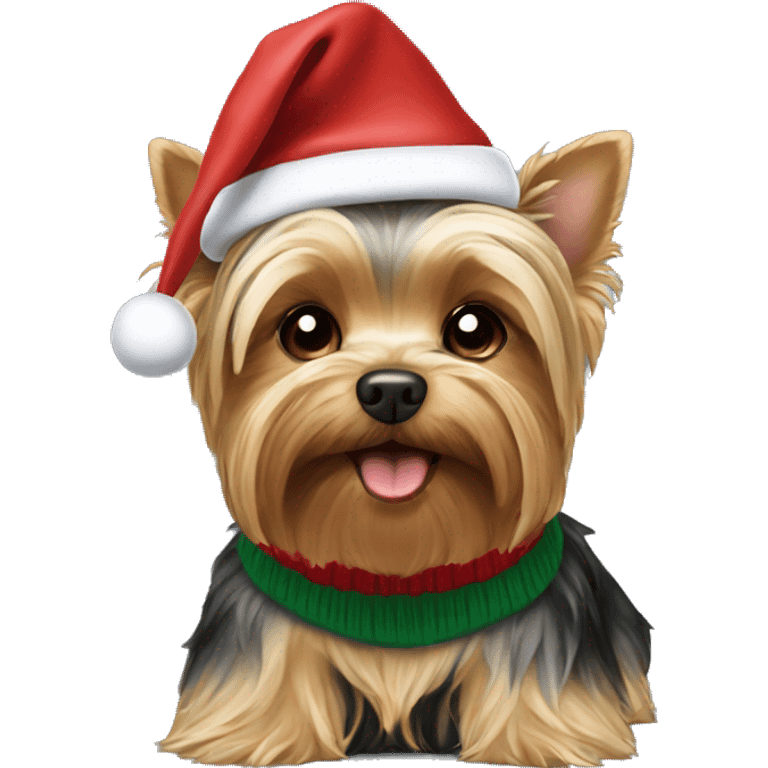 Yorkie Dog wearing a christmas hat and christmas sweater emoji