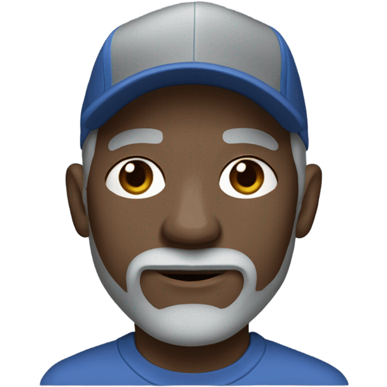 Man with blue eyes grey hair and grey goatee wearing ball cap holding long hair black chihuahua emoji