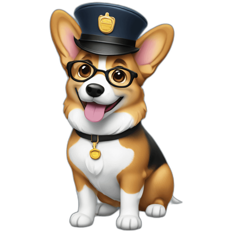 corgi stationmaster with hat and glasses full body emoji