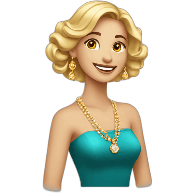 mujer joven alegre elegante luciendo joyeria emoji