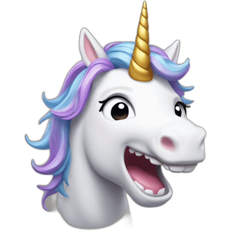 A unicorn that bursts out laughing emoji