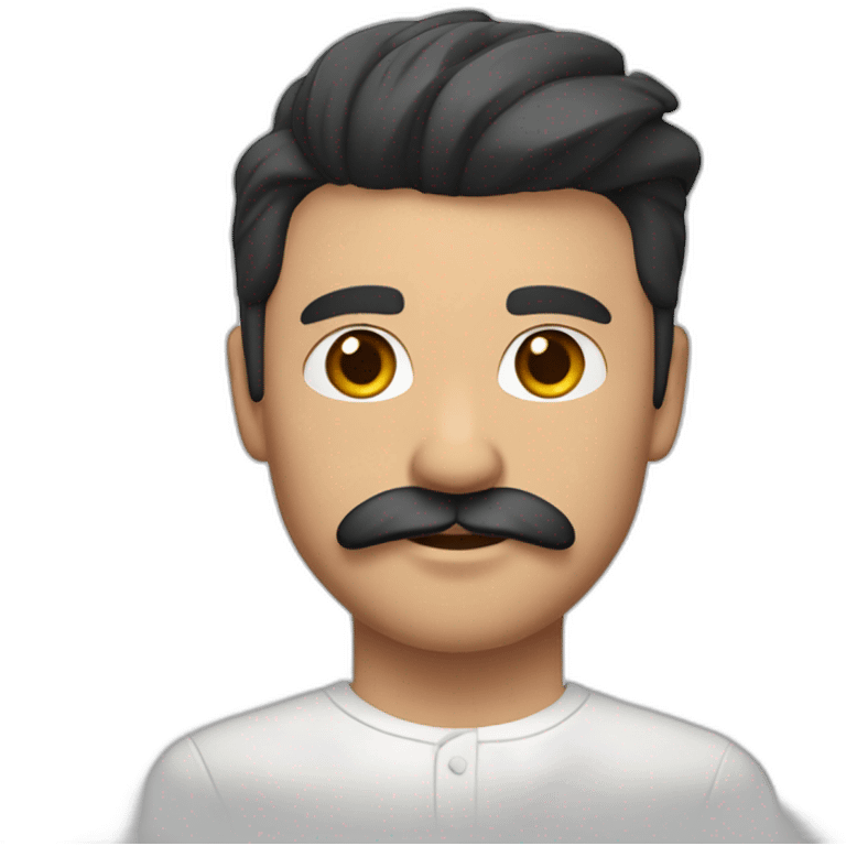 close up of white skin indian in plain white shirt with sleeve up and quiff black hair style, light beard and mustach emoji