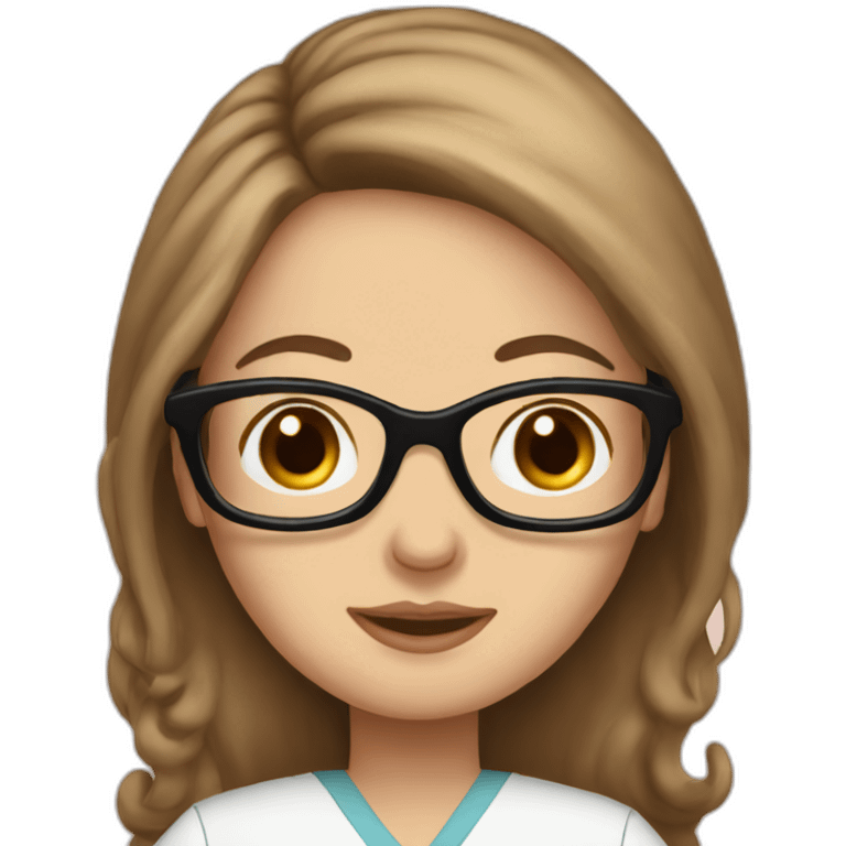 Pregnant White nurse woman with long brown hair and glasses emoji